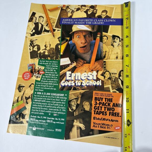 Vintage 90s Ernest Goes to School Movie Retailer VHS Promo Ad Advertisement Rare - Picture 3 of 4